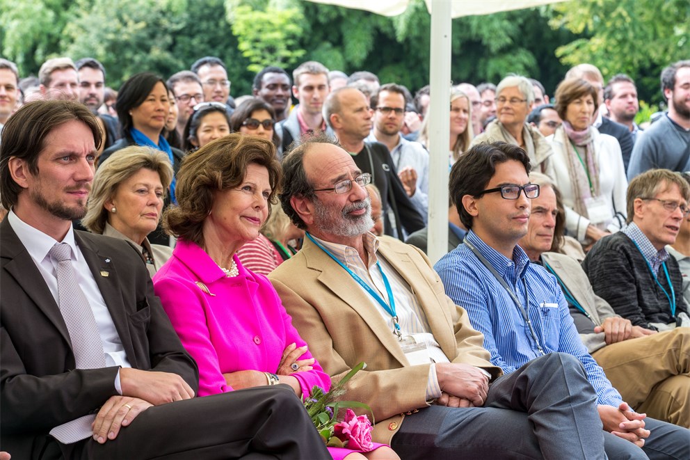 Queen Silvia of Sweden attending the farewell ceremony at the 5th Meeting on Economic Sciences.