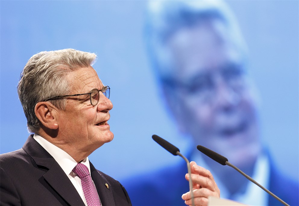 Federal President Joachim Gauck giving his welcome address at the opening ceremony.
