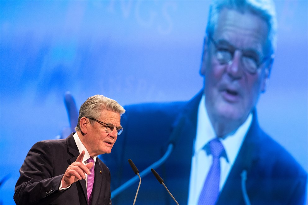 Federal President Joachim Gauck delivering his welcome address at the 65th opening ceremony.